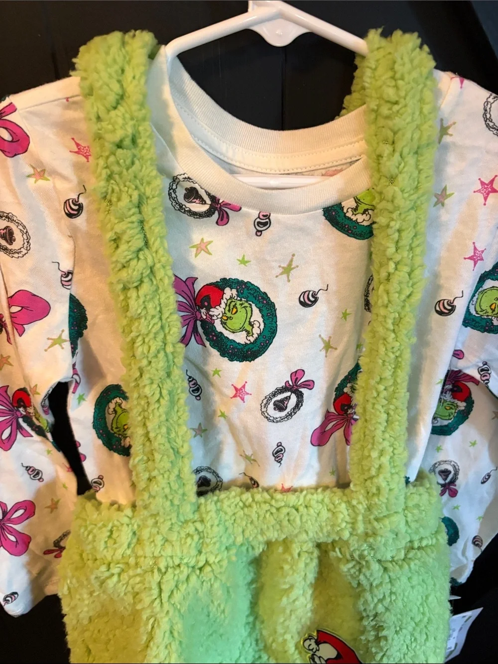 The Grinch Plush Sherpa Suspender Dress in Bright Green - Kids